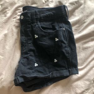 Mid rise Daisy Floral Black Denim Jean Shorts